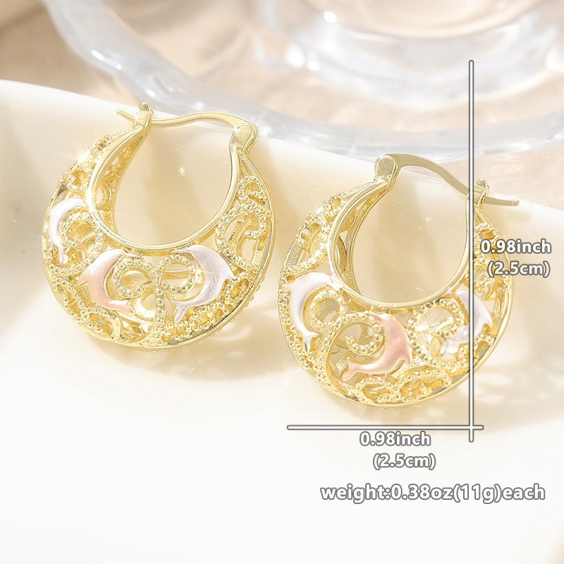 Women's Exquisite Retro Golden Hoop Earrings with Dolphin Patterns